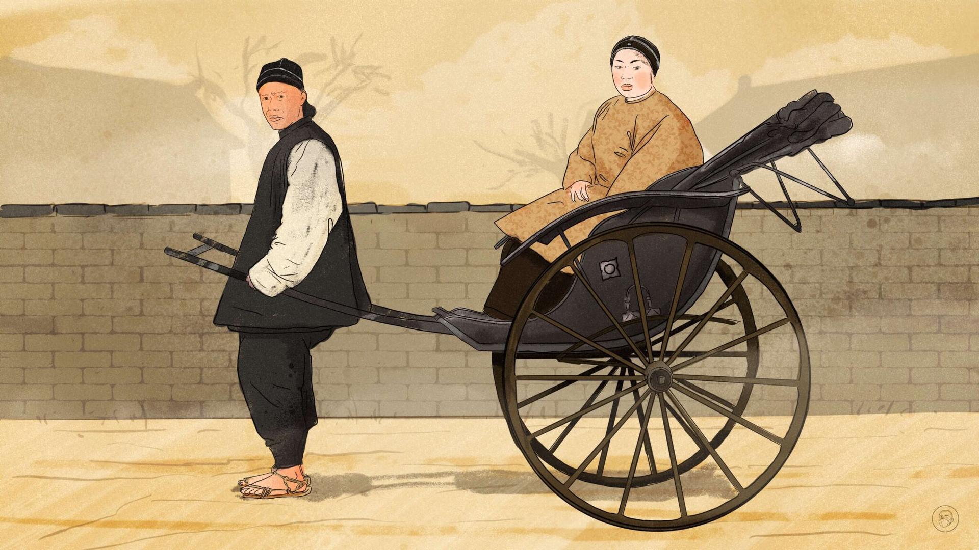An illustration by Alex Santafe depicting a the story by Lao She Rickshaw Boy in ancient Beijing