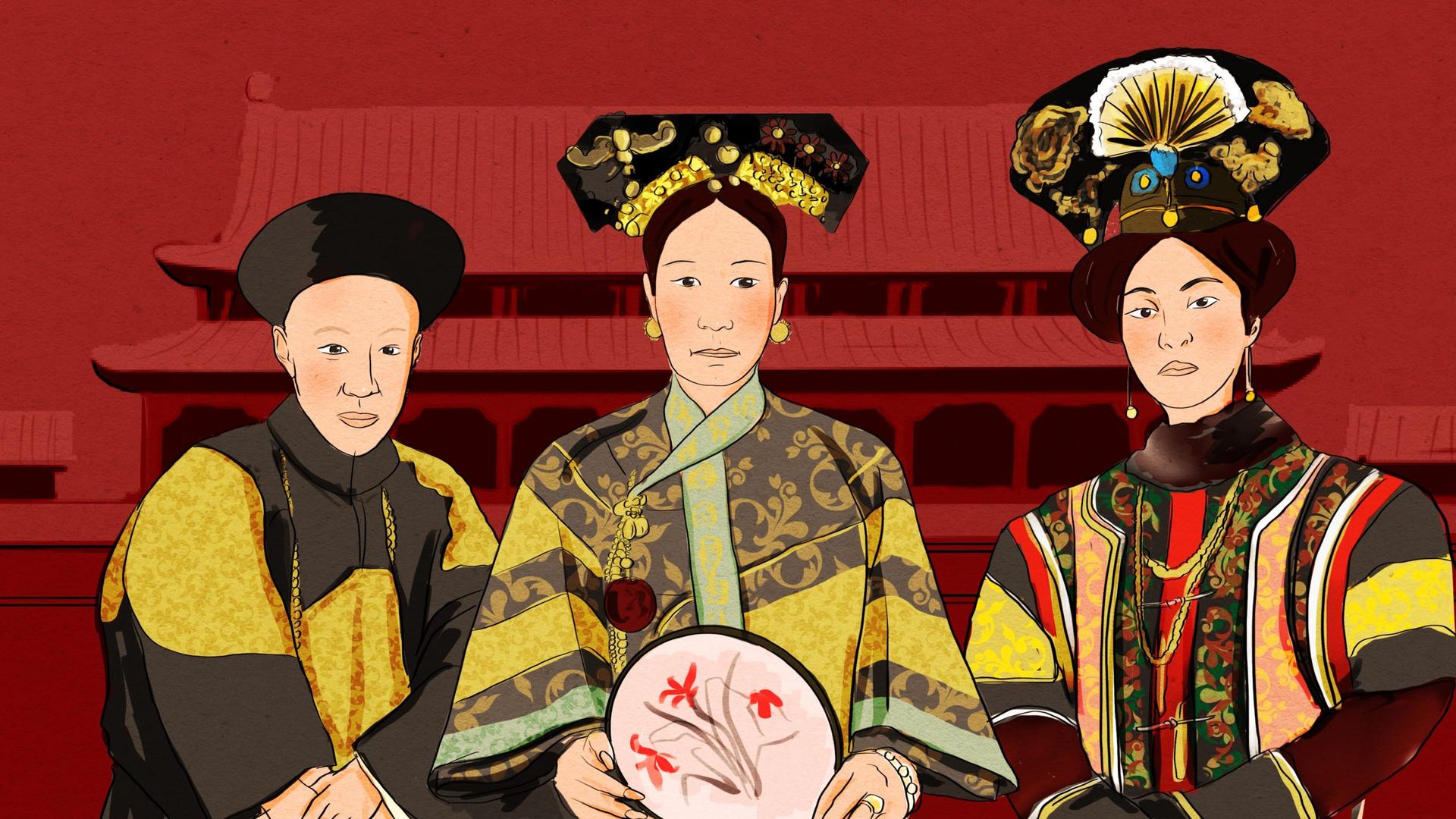 An illustration by Alex Santafe depicting Empress Dowager Cixi, Prince Gong and Empress Dowager Ci'an